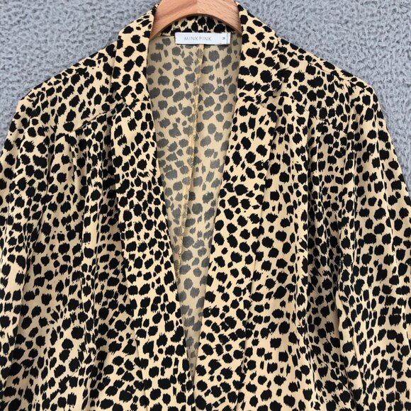 MINKPINK Blazer Women Medium Beige Animal Cheetah Print Open Front Office Career - Picture 2 of 10